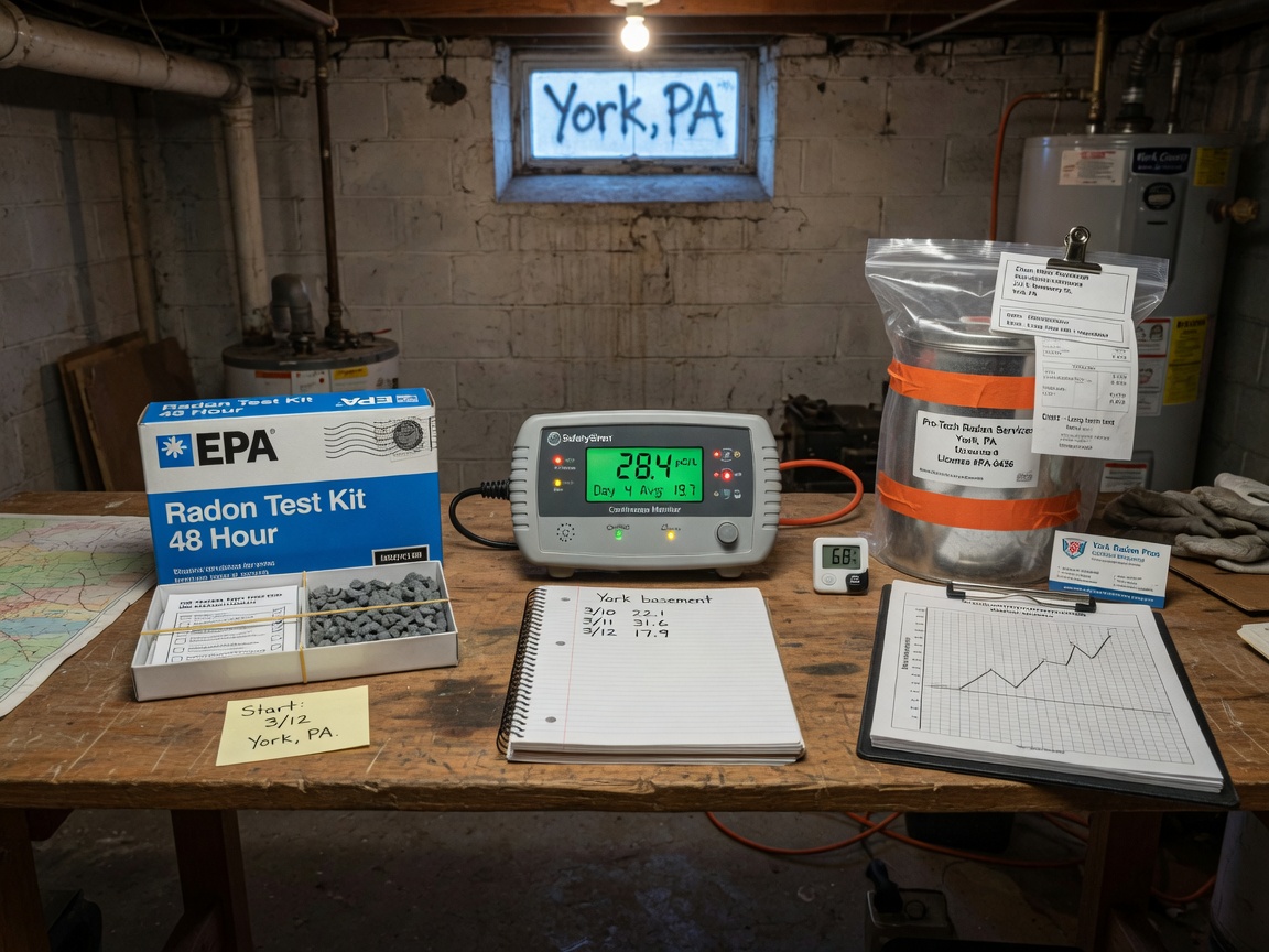 Radon Testing in York, PA: Home Test Kit vs. Continuous Monitor vs. Professional Test